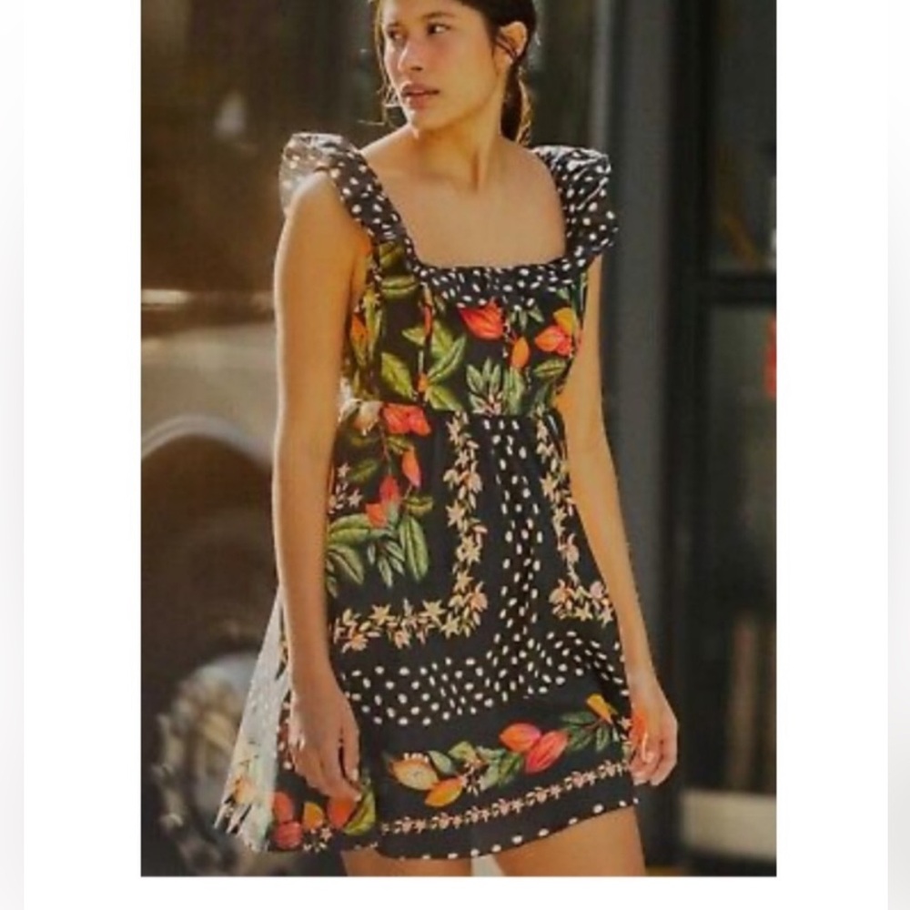 Farm Rio cocoa paradise square neck mini dress size L
